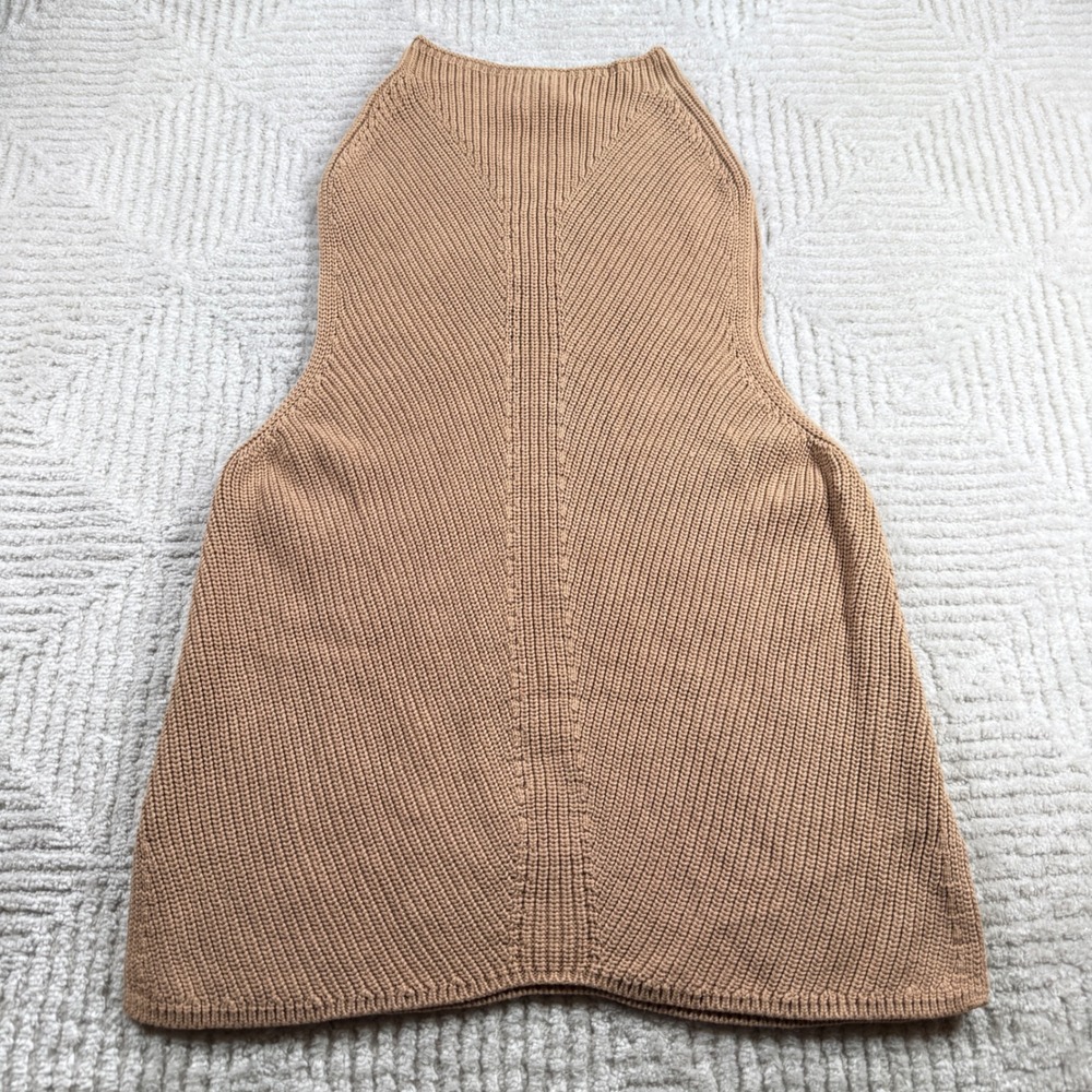 Max Studio Top Women XL Tan Cotton Sleeveless Sweater Quiet Luxury Minimalist